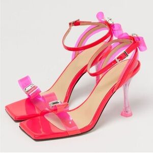 NWT MACH & MACH French Bow Square Toe Pink Barbie Heeled Sandals with Dust Bag